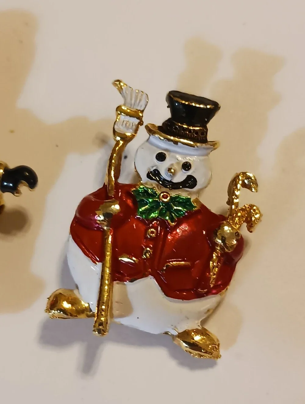 Vintage 1960s Sweater Pins, Enamel Santa And Snowman Christmas Brooches